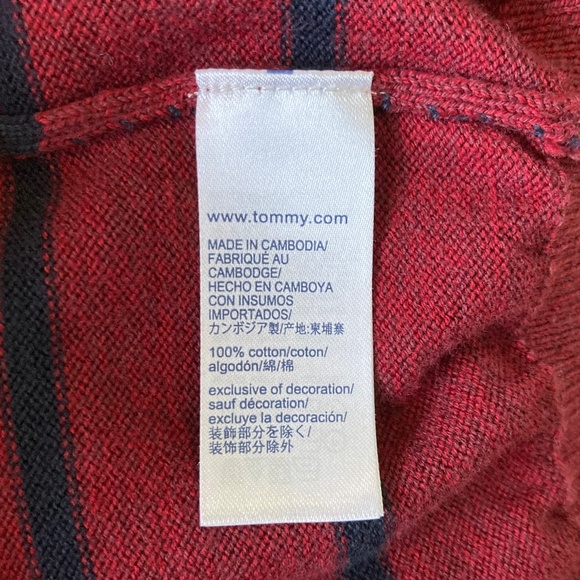 Men’s size medium gently used Tommy Hilfiger burgundy and navy striped sweater - Picture 5 of 7